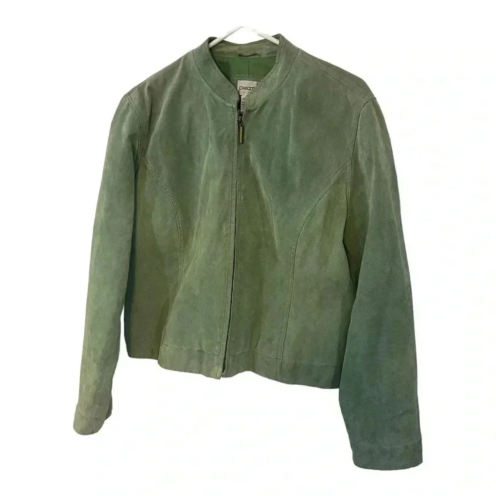 Chicos green suede size 2 (approx. US 12) GUC bomber jacket - Picture 6 of 15